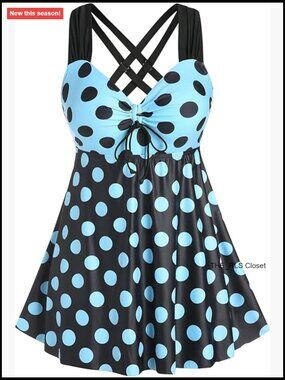 Plus Size Curve Cinched Polka Dot Crisscross Tankini Swimsuit Set with Boyshorts